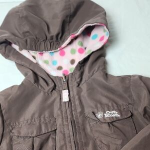 OshKosh B'gosh Brown Kids Jacket with Pink Polka Dot Lining Size 4T Reversible
